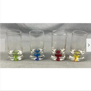 Set 4 Hand Blown Multi Coloured Bubble Base Shot Glasses Barware Weighted 3"